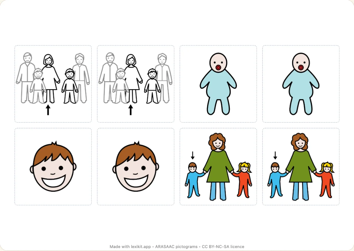 Memory game to print, first page: My family
