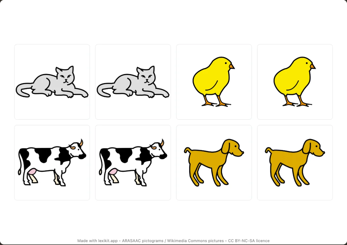 Memory game to print, first page: On the farm