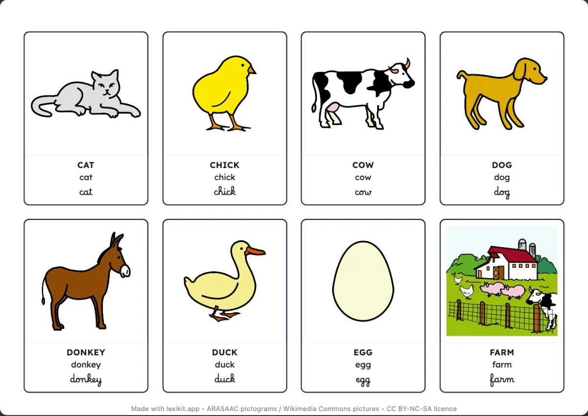Printable picture dictionary: On the farm