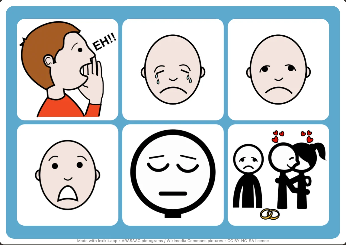 Picture bingo to print, first page: Feelings