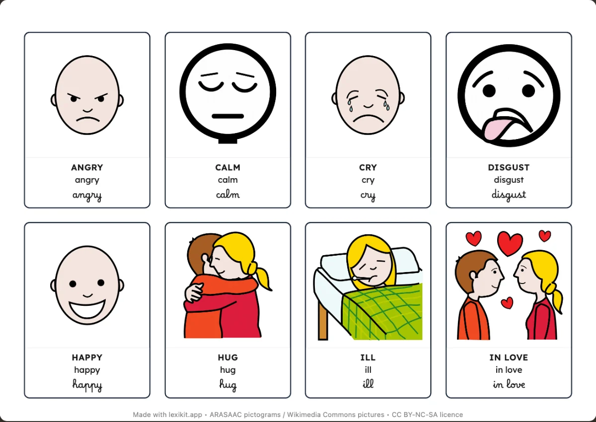 Printable picture dictionary: Feelings