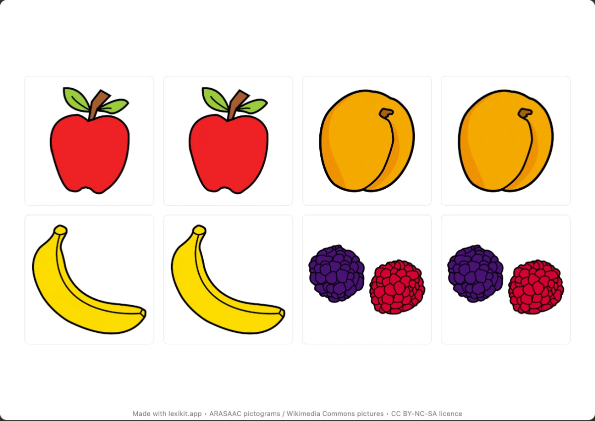 Memory game to print, first page: Fruit