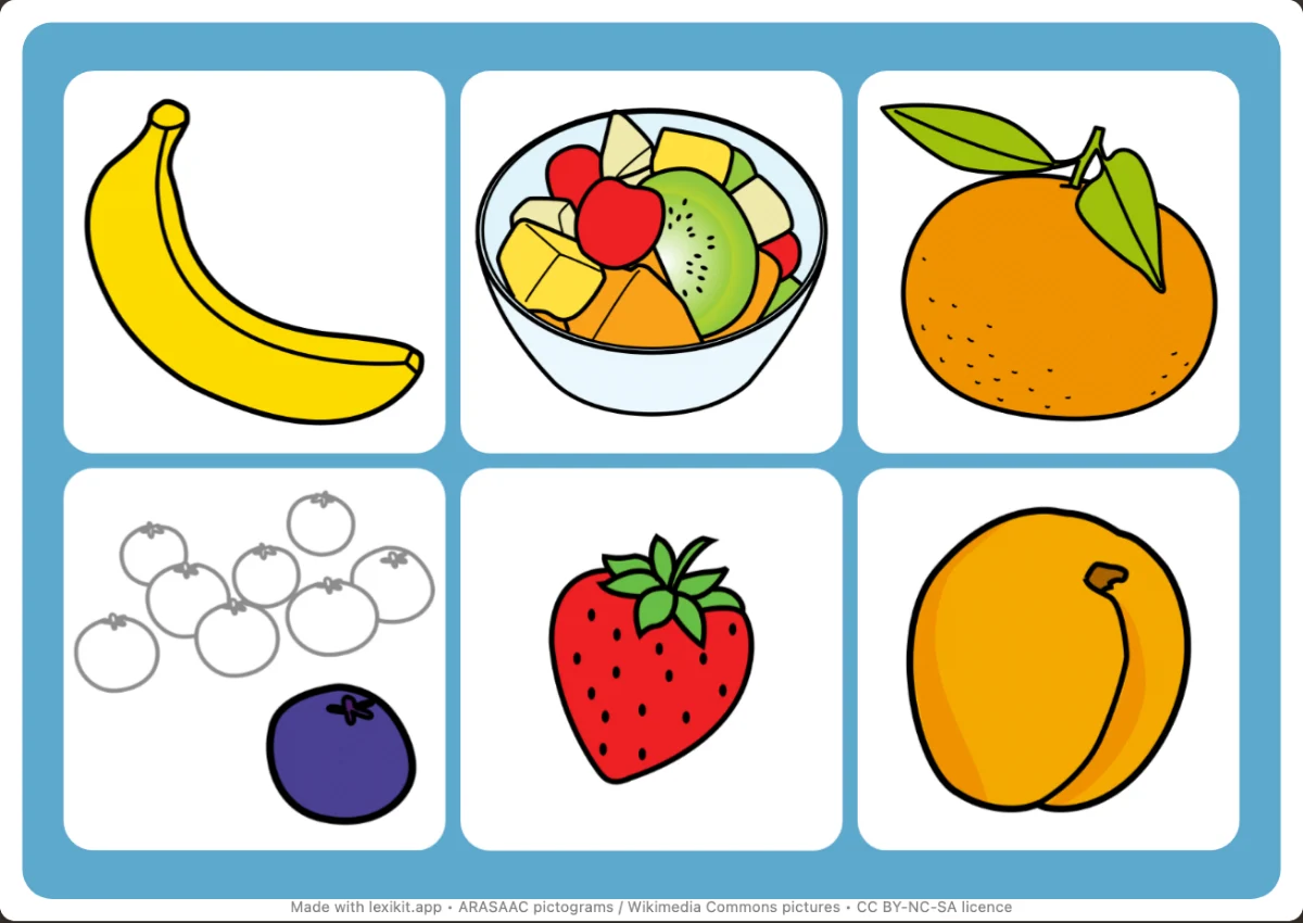 Picture bingo to print, first page: Fruit