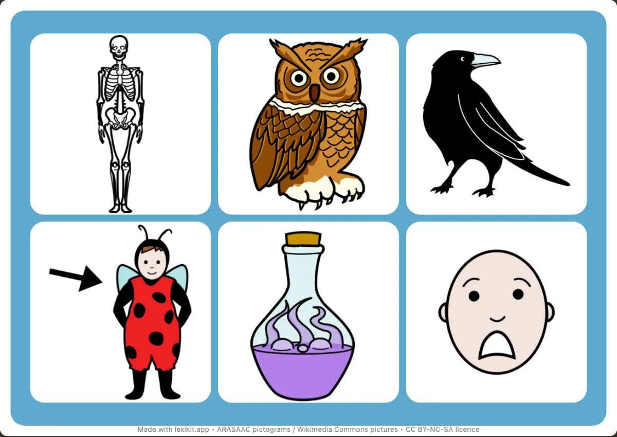 Picture bingo to print, first page: Halloween