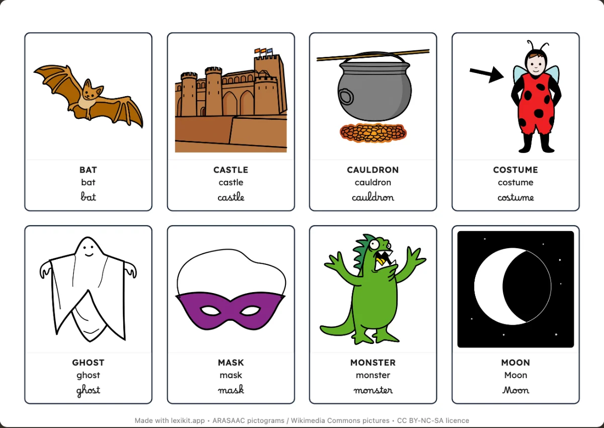 Printable picture dictionary: Halloween