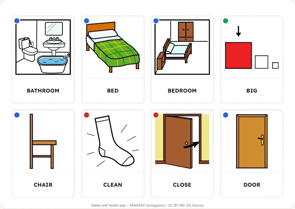 Picture dictionary to print, first page: At home