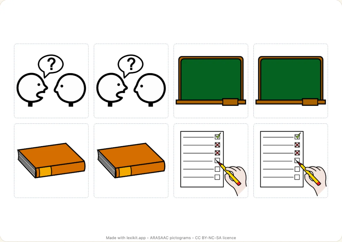 Memory game to print, first page: In the language class