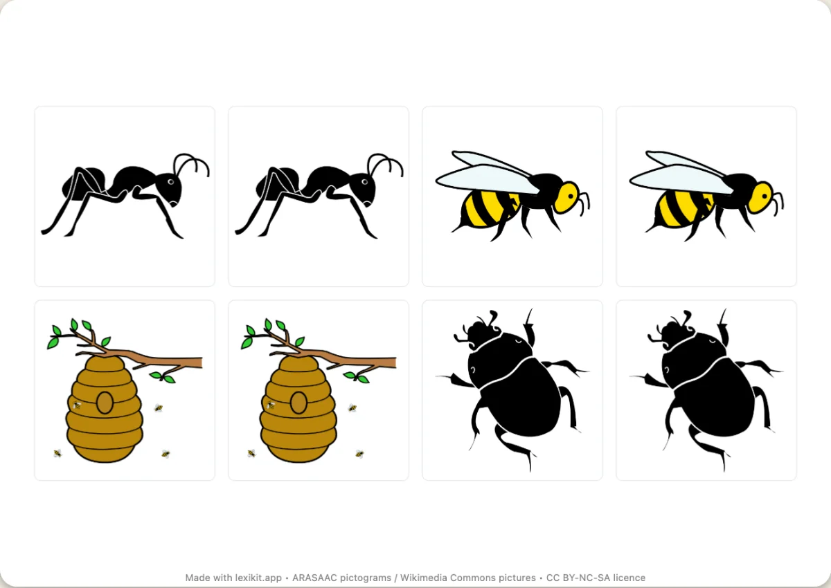 Memory game to print, first page: Minibeasts