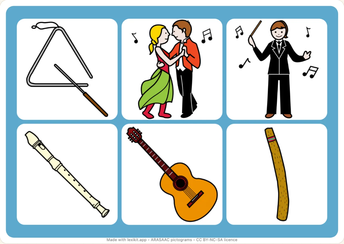Picture bingo to print, first page: Music
