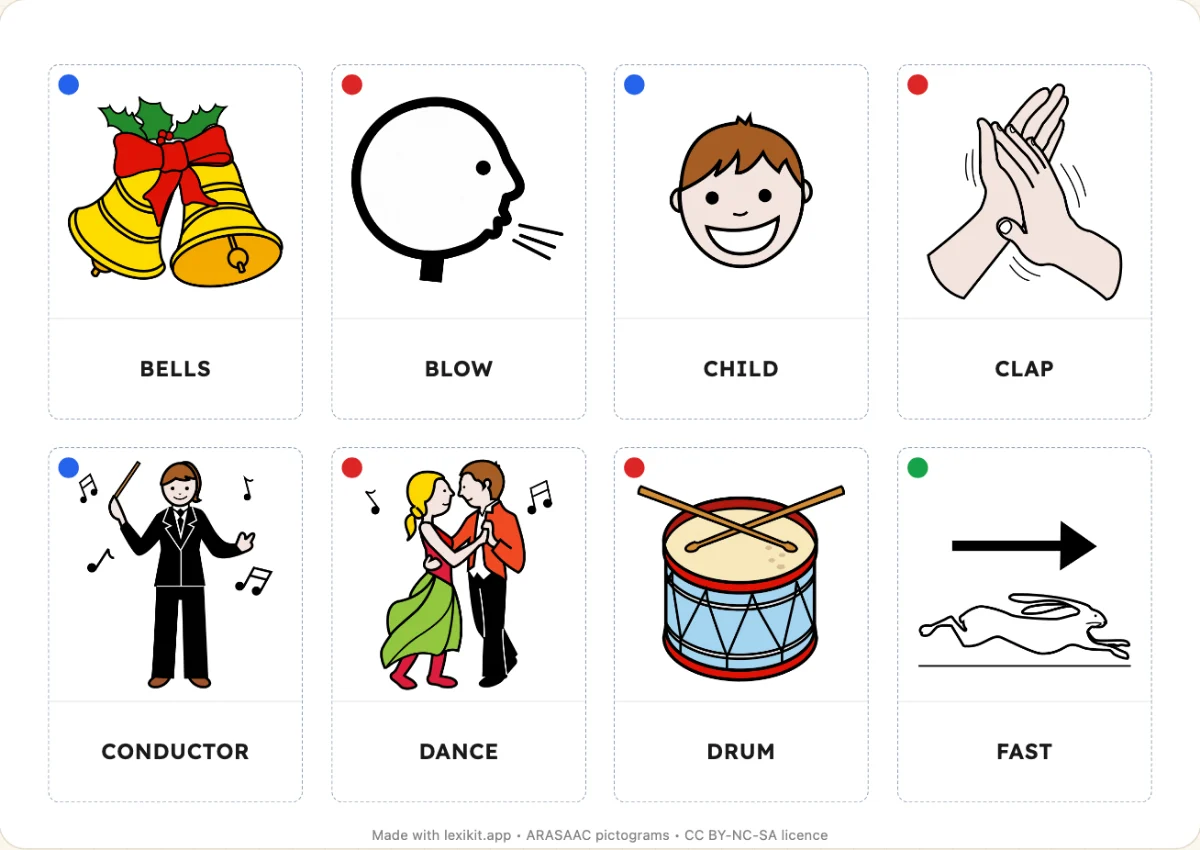 Picture dictionary to print, first page: Music