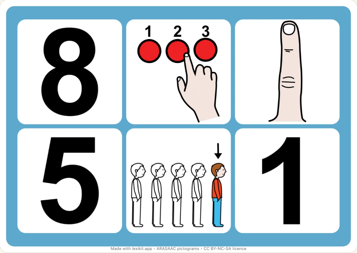 Picture bingo to print, first page: Numbers