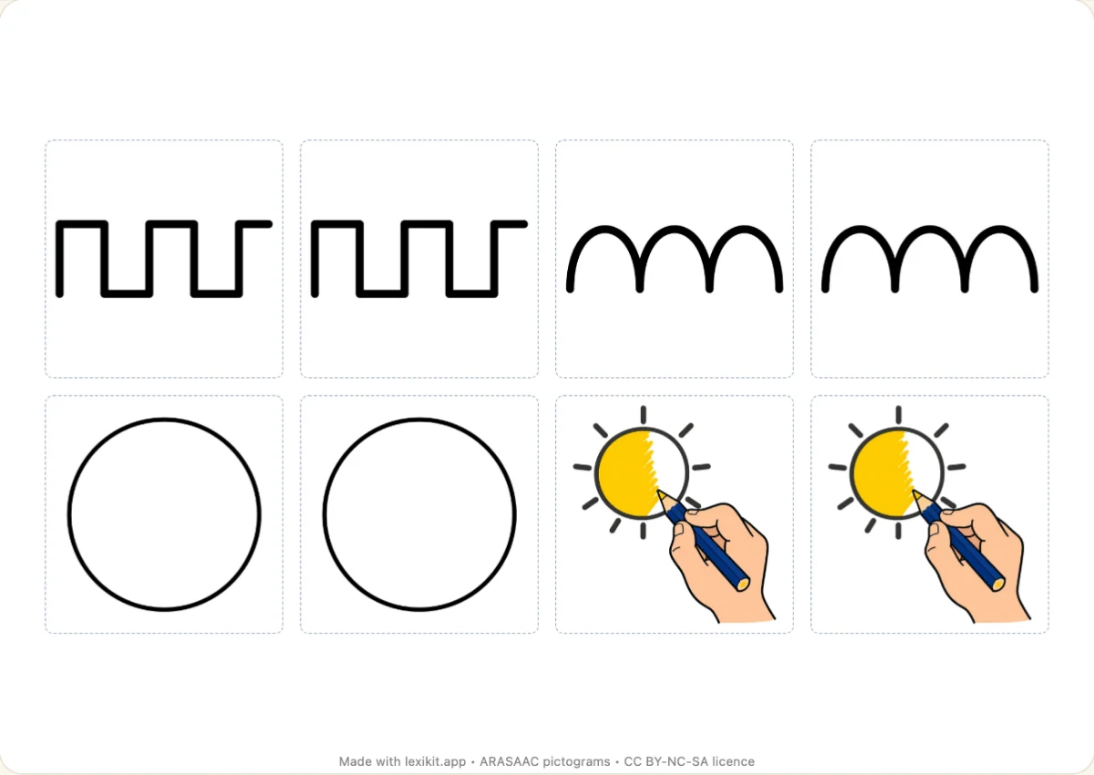 Memory game to print, first page: Pre-writing strokes