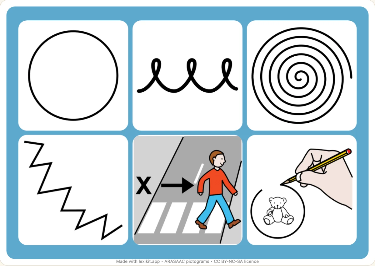 Picture bingo to print, first page: Pre-writing strokes
