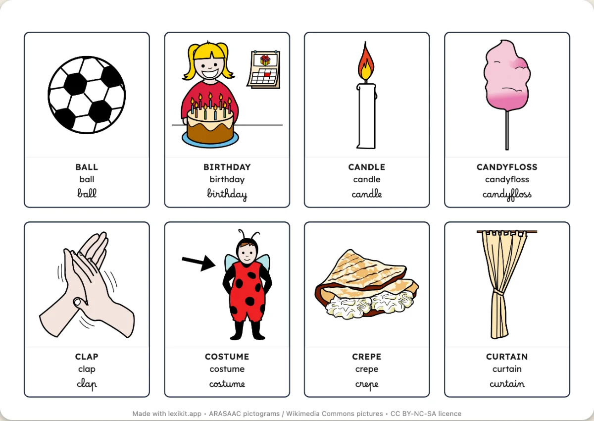 Printable picture dictionary: School fair