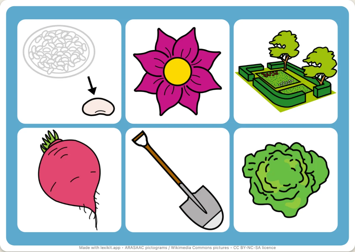 Picture bingo to print, first page: The school garden