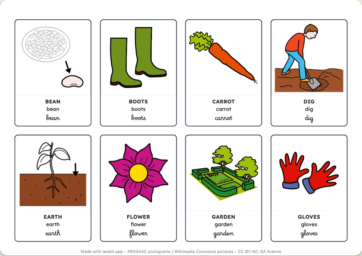 Printable picture dictionary: The school garden