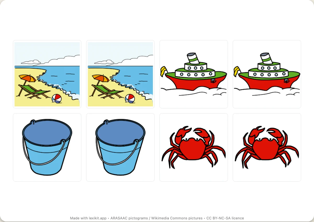 Memory game to print, first page: At the seaside