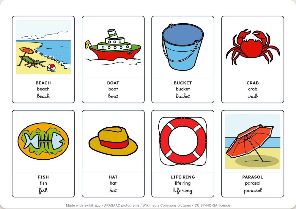 Printable picture dictionary: At the seaside