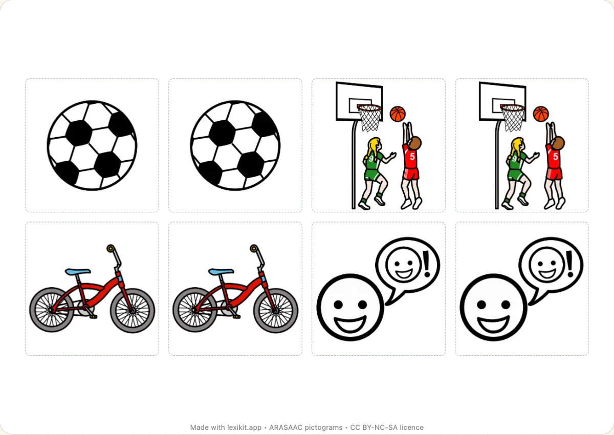 Memory game to print, first page: Sport and leisure