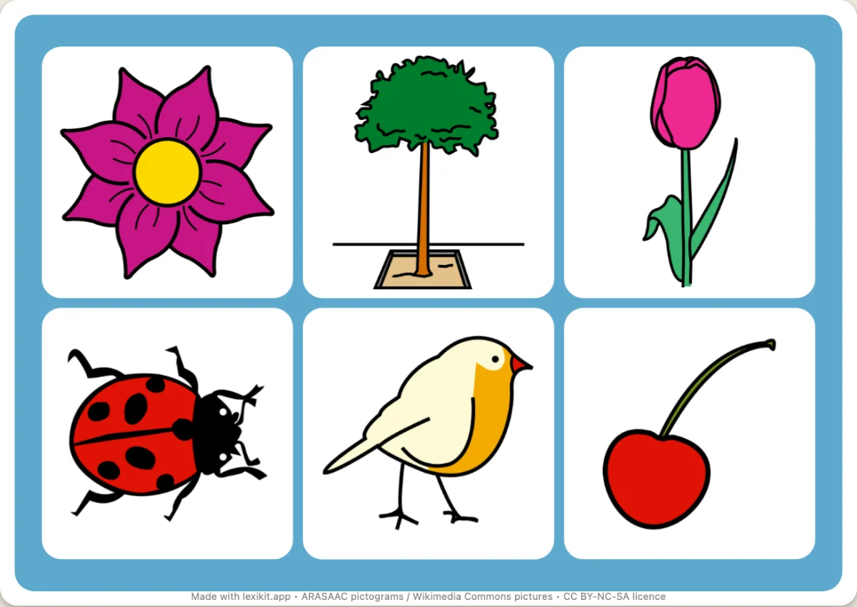 Picture bingo to print, first page: Spring