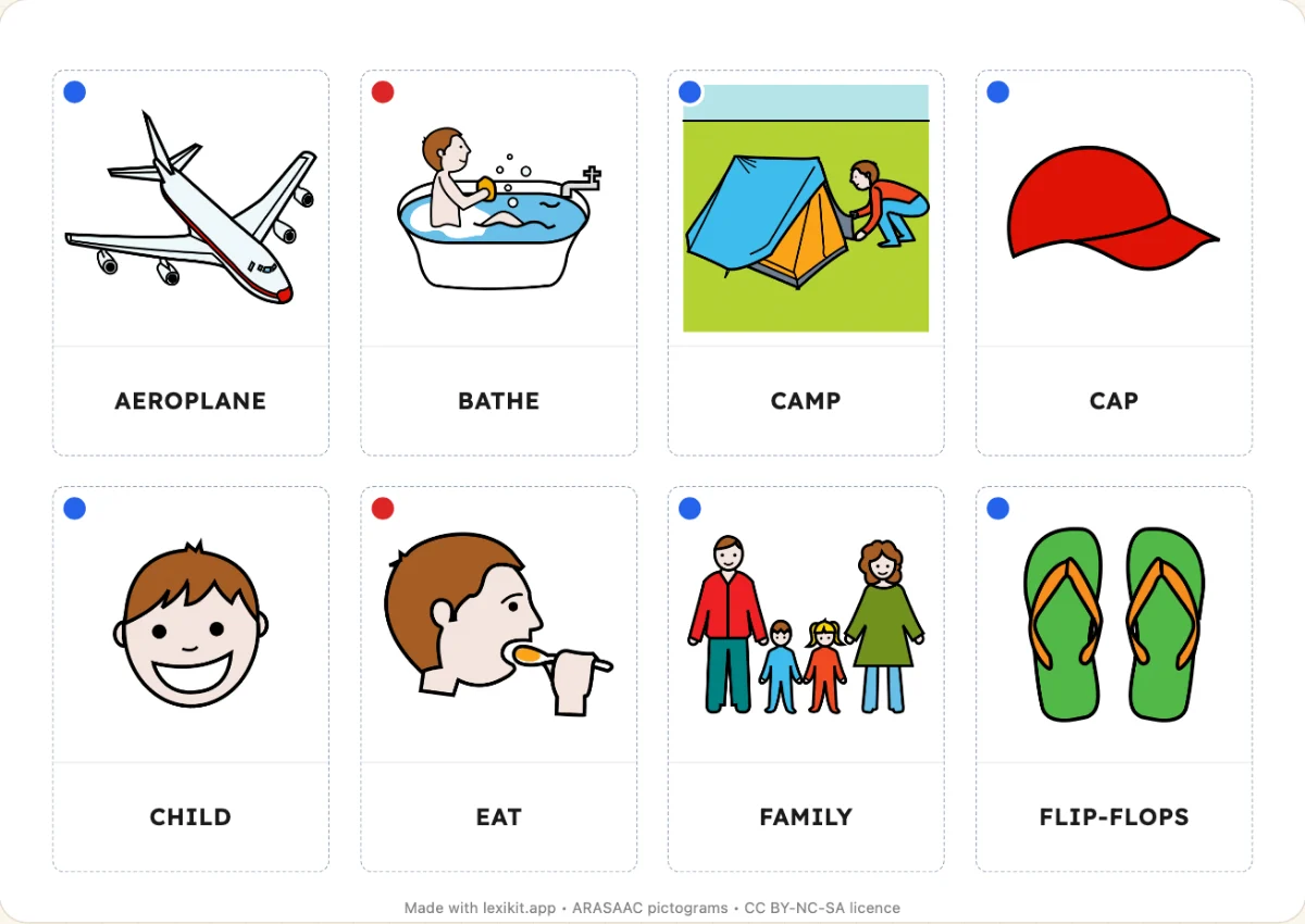 Picture dictionary to print, first page: Summer