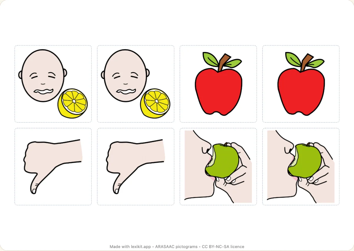 Memory game to print, first page: Taste