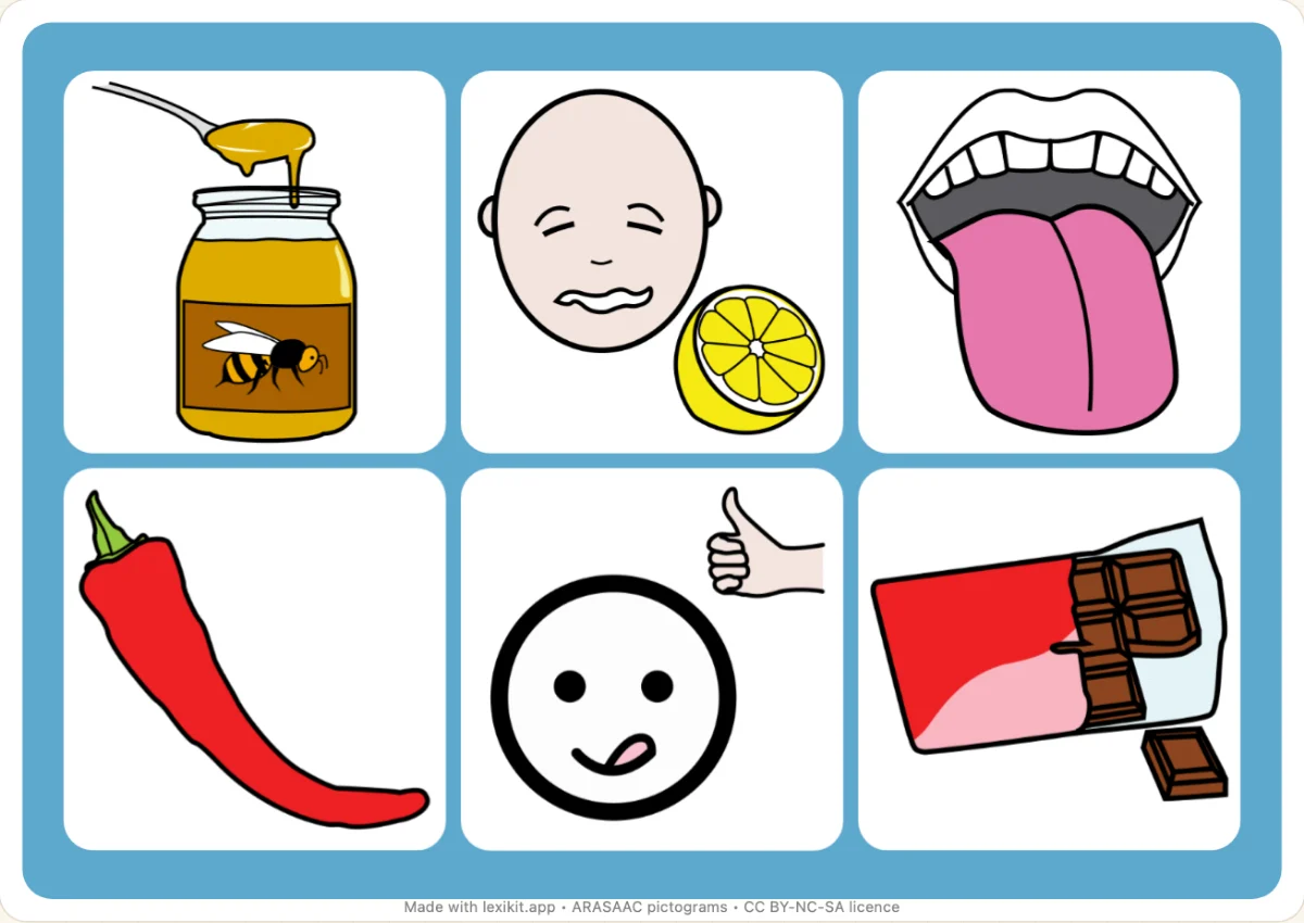 Picture bingo to print, first page: Taste