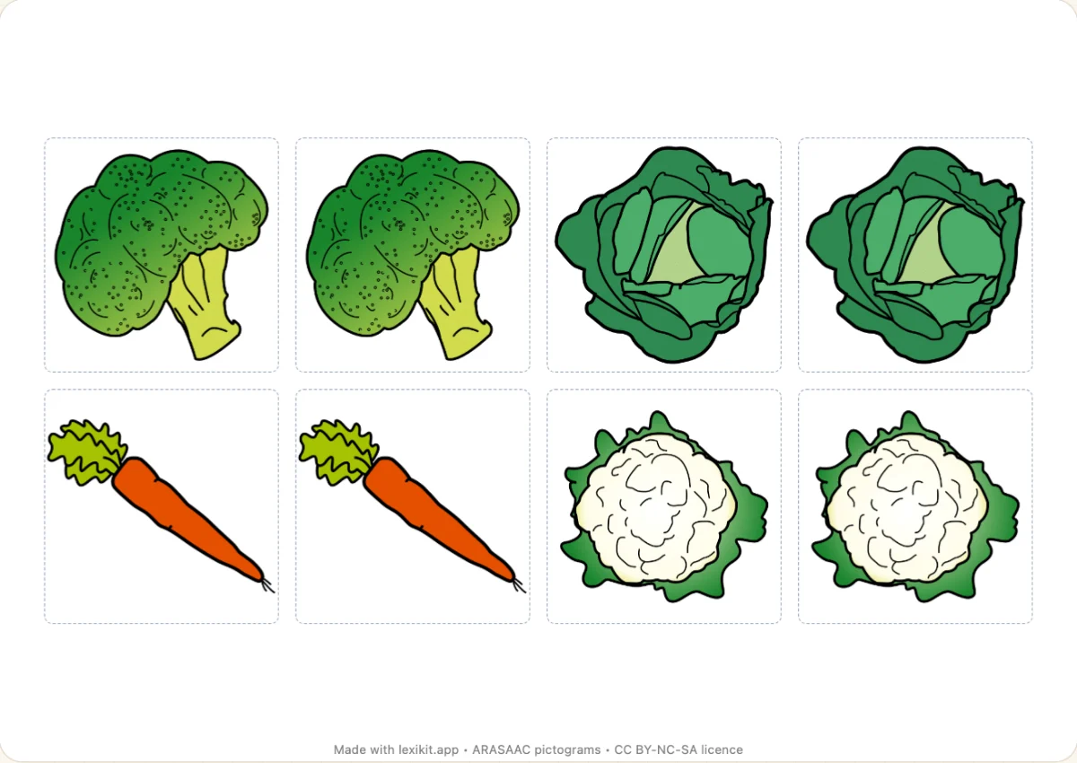 Memory game to print, first page: Vegetables