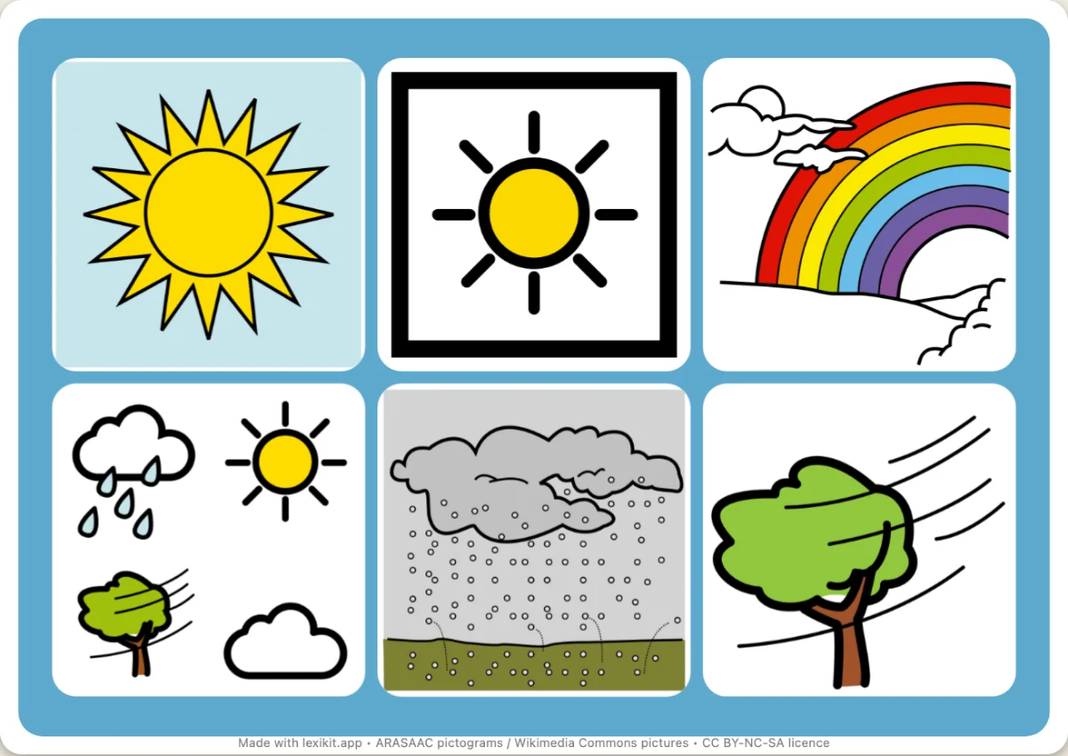 Picture bingo to print, first page: The weather