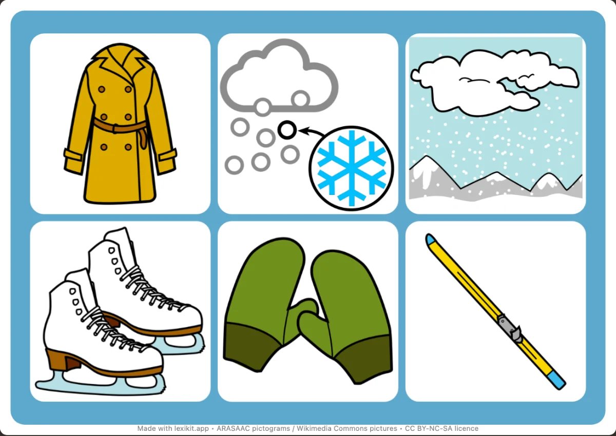 Picture bingo to print, first page: Winter