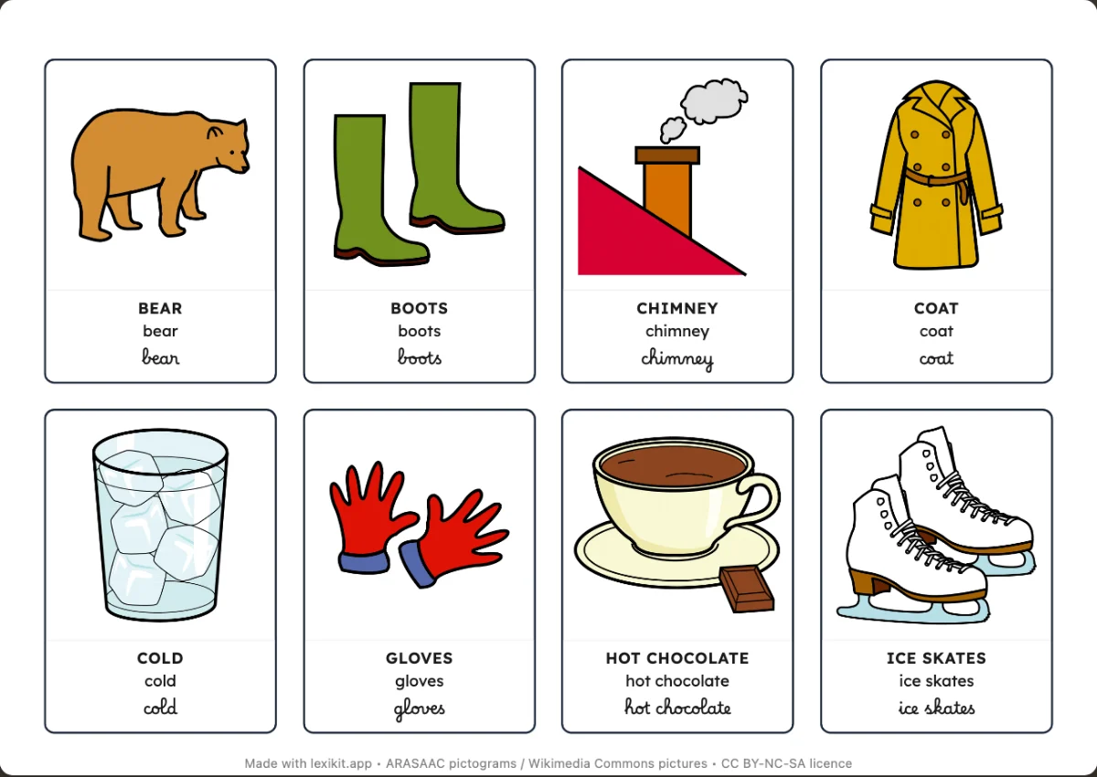 Printable picture dictionary: Winter