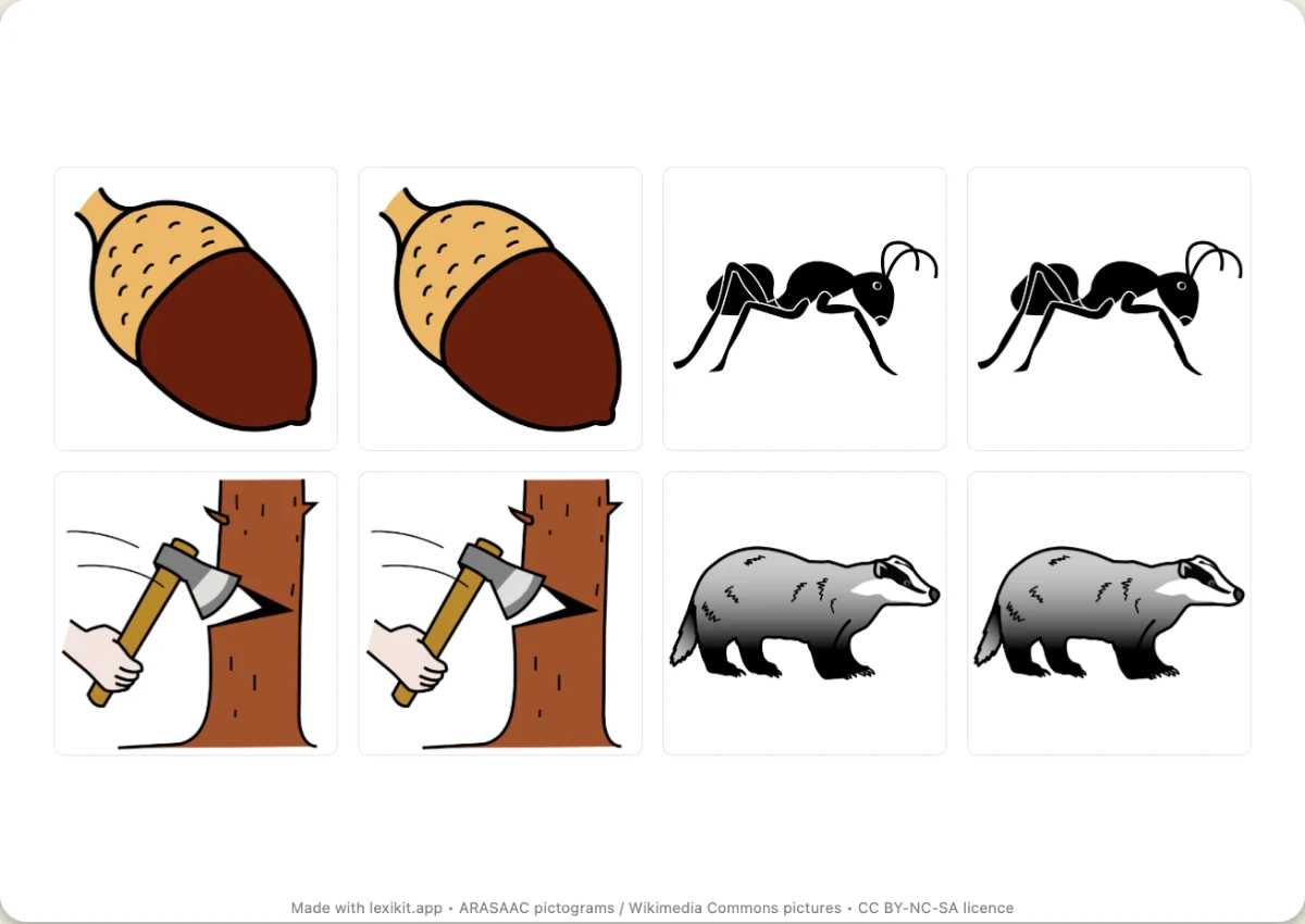 Memory game to print, first page: In the woods