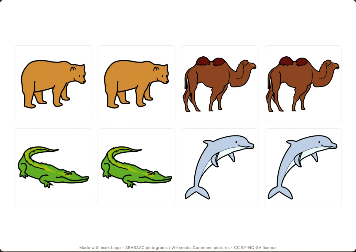 Memory game to print, first page: At the zoo