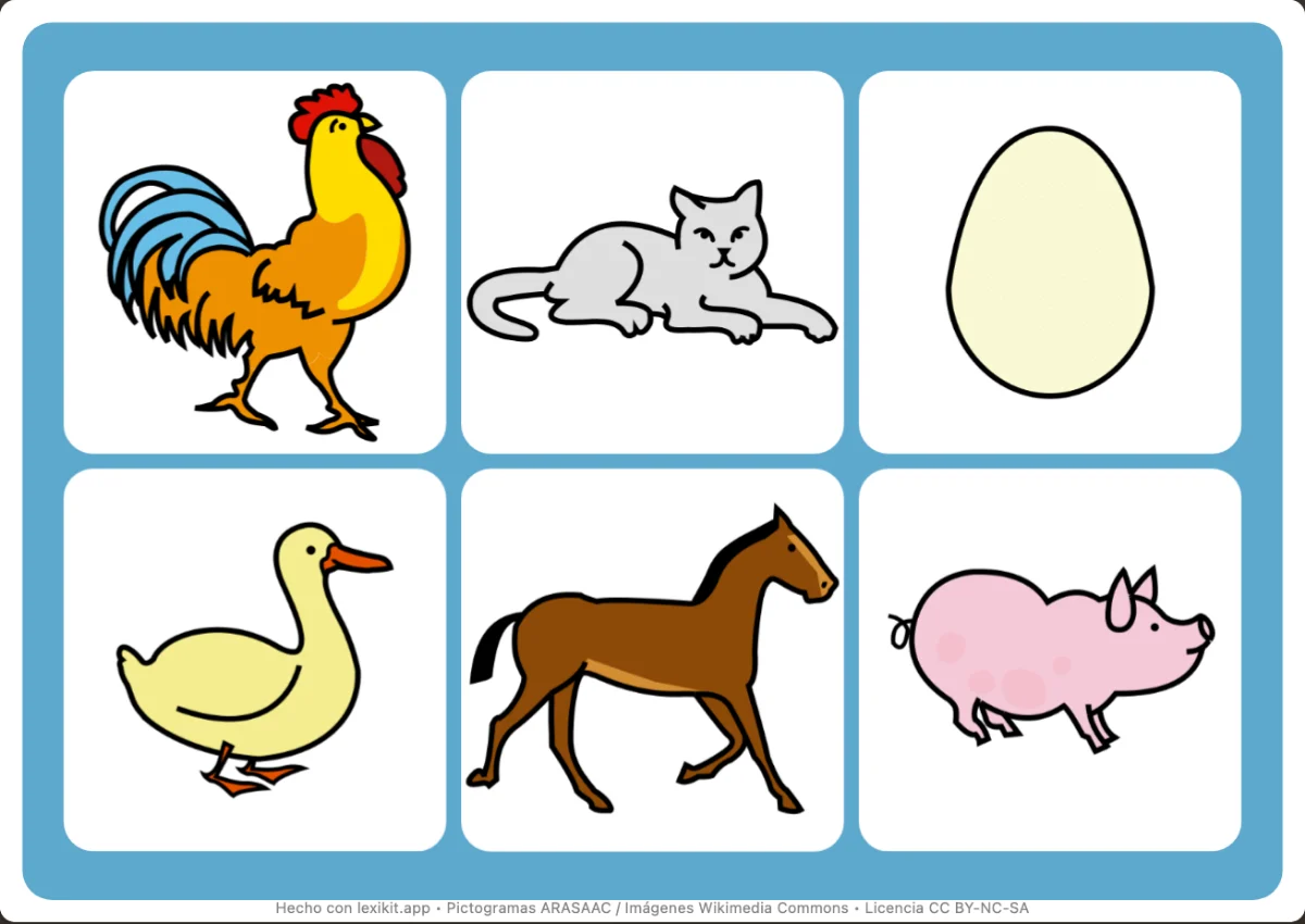 Bingo para imprimir, primera página: La granja