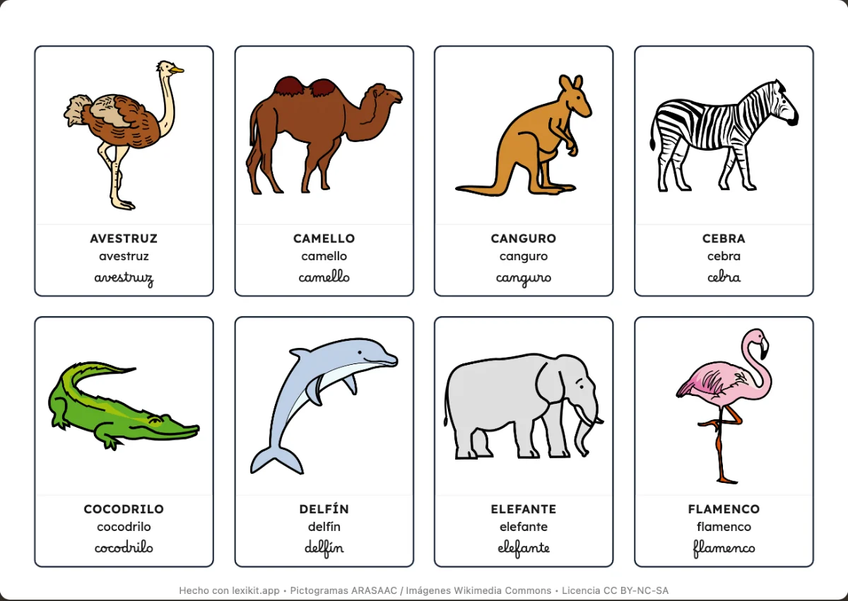 Diccionario de imágenes para imprimir: En el zoo