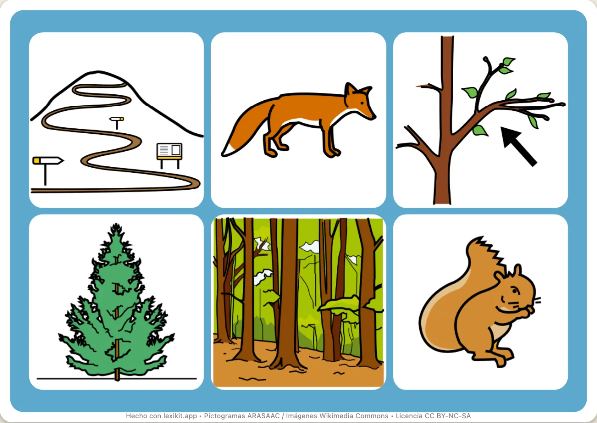 Bingo para imprimir, primera página: En el bosque