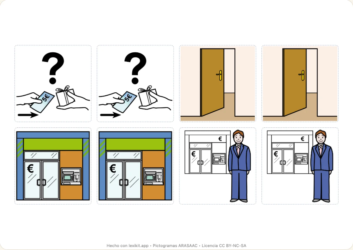 Juego de memoria para imprimir, primera página: Correos y el banco
