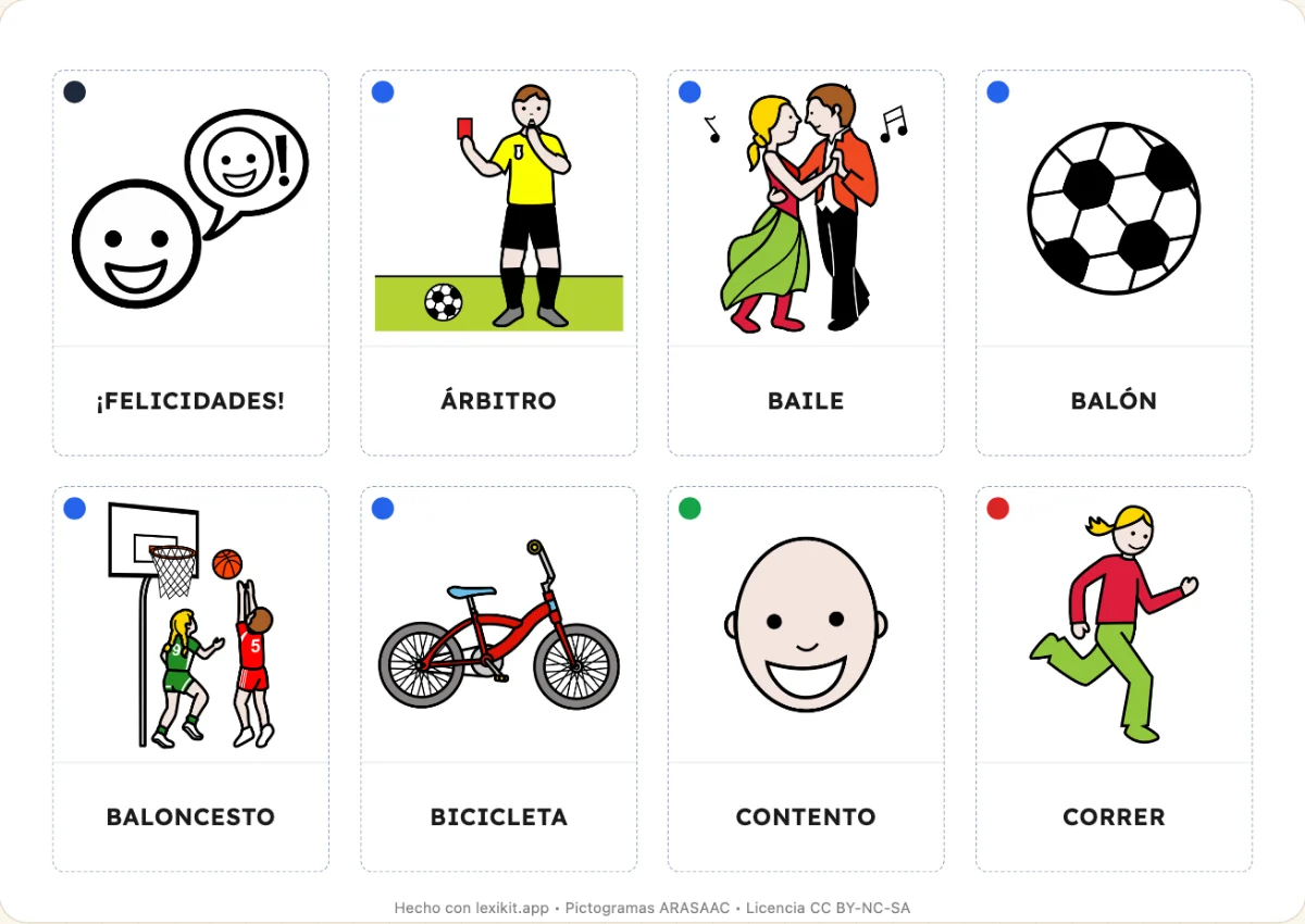 Diccionario de imágenes para imprimir, primera página: Deporte y ocio