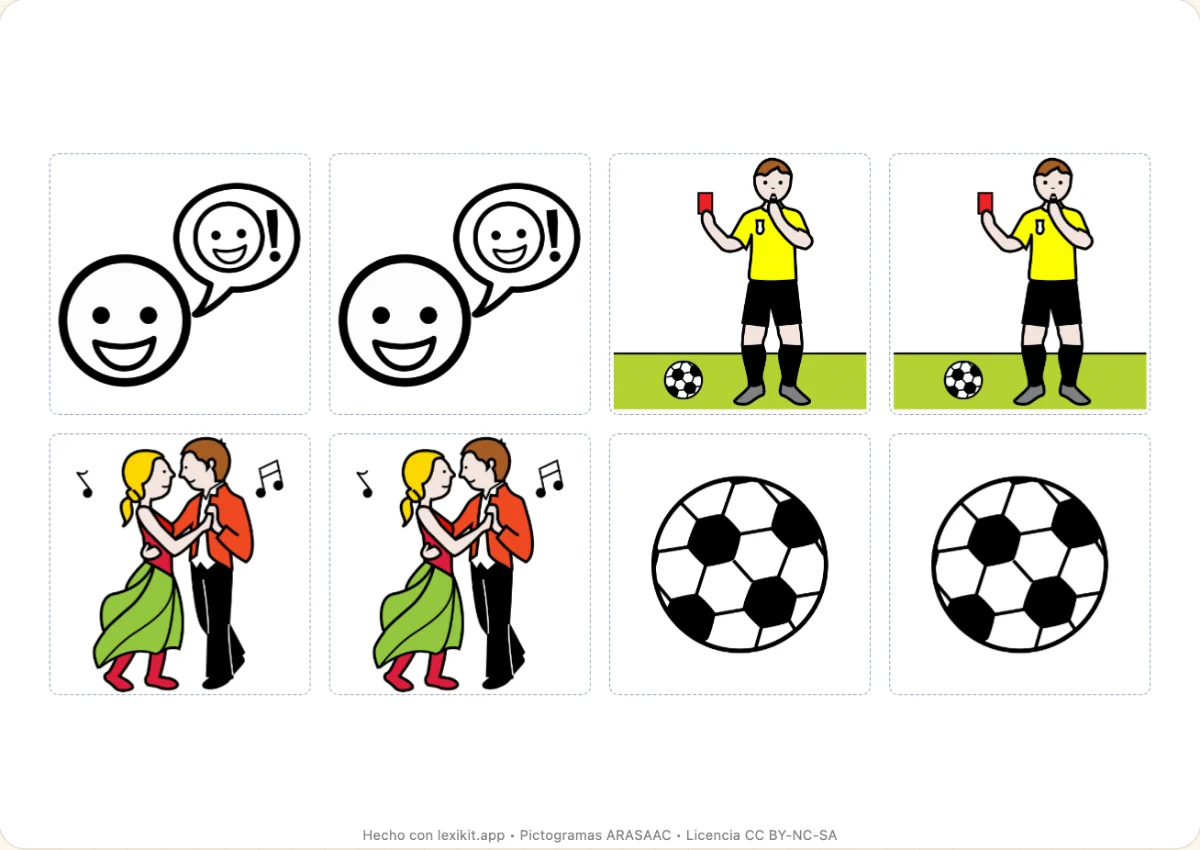 Juego de memoria para imprimir, primera página: Deporte y ocio