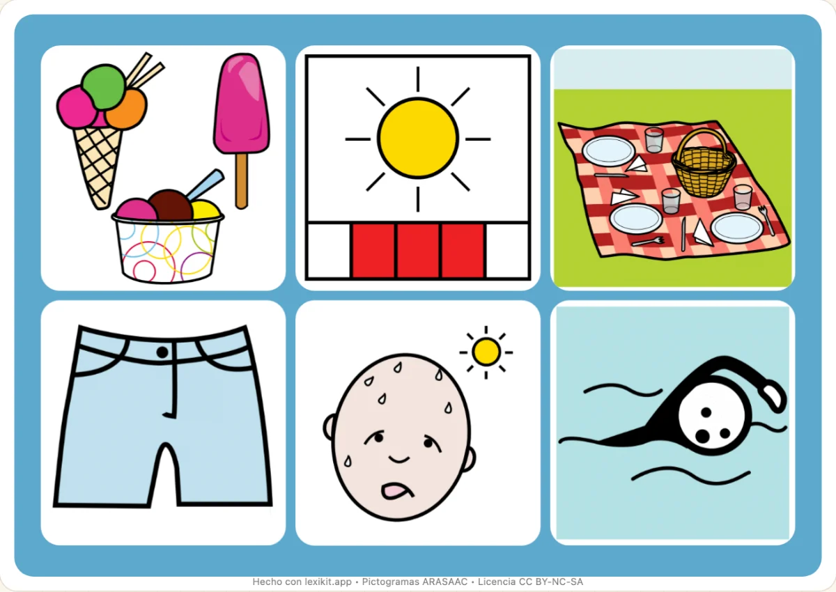 Bingo para imprimir, primera página: El verano