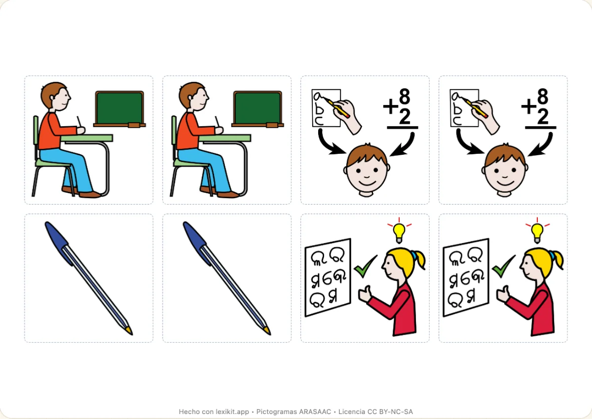 Juego de memoria para imprimir, primera página: En clase de idiomas
