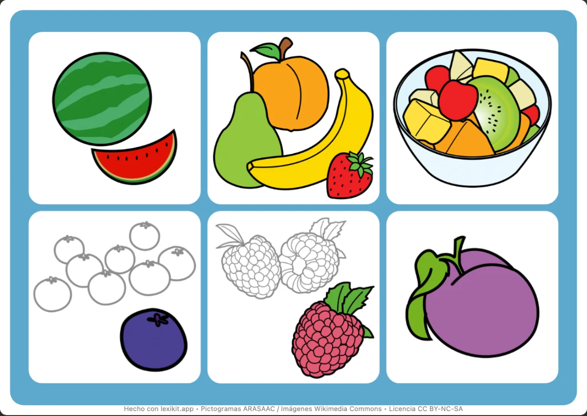 Bingo para imprimir, primera página: Las frutas