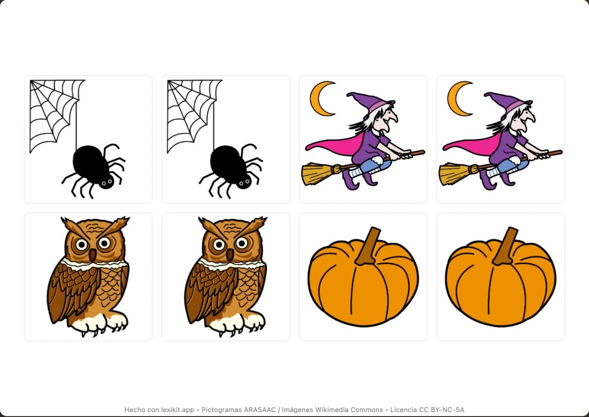 Juego de memoria para imprimir, primera página: Halloween