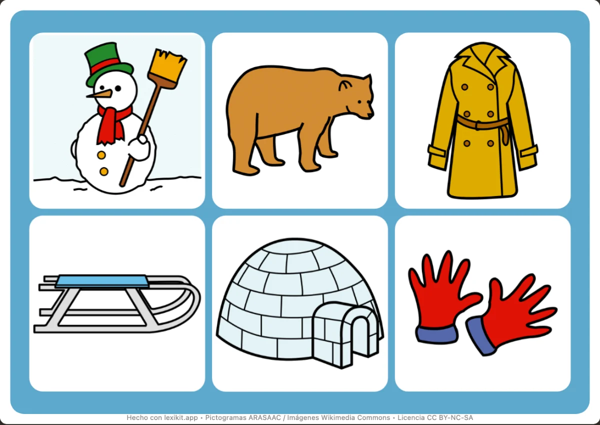 Bingo para imprimir, primera página: El invierno