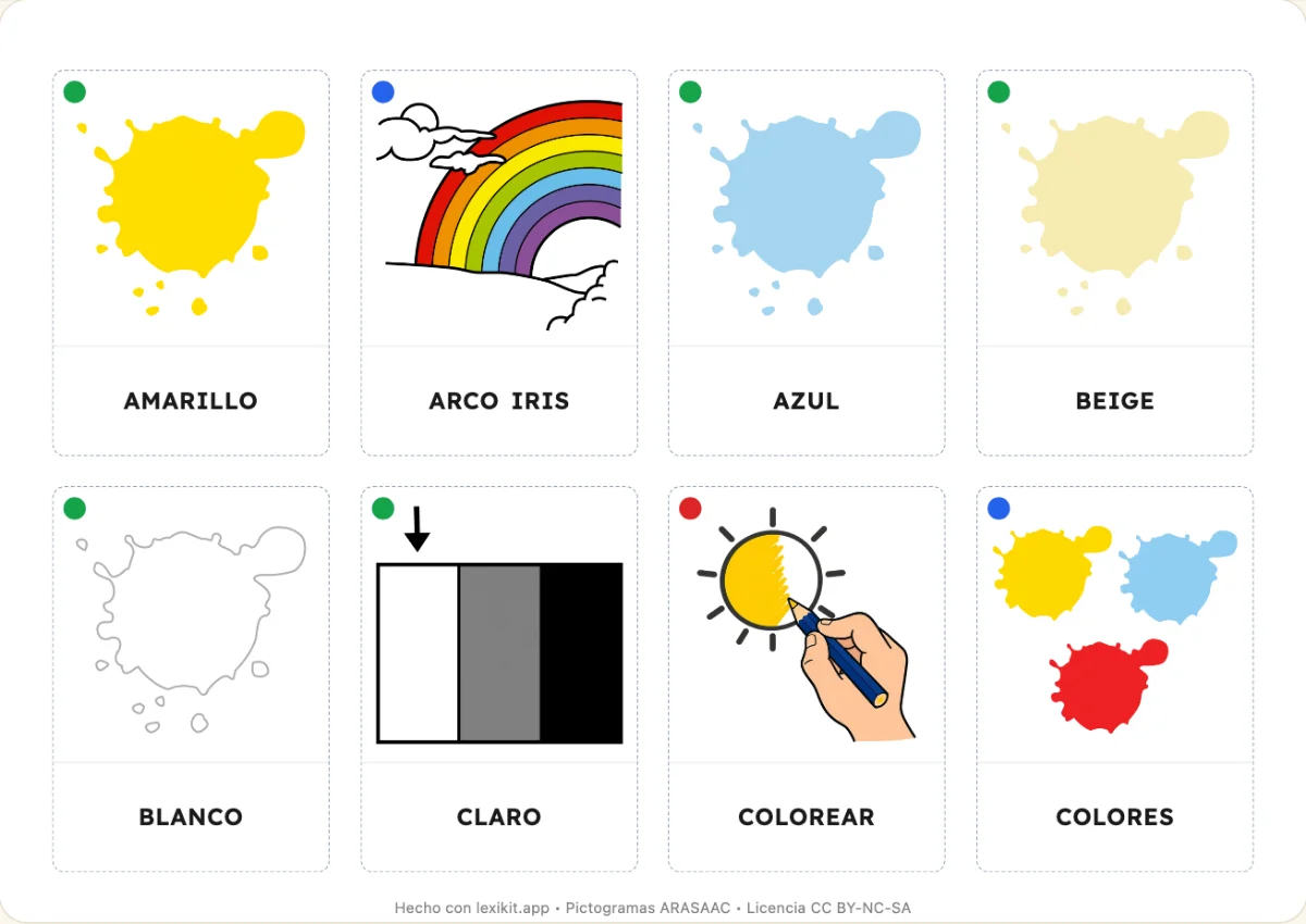 Diccionario de imágenes para imprimir: Los colores