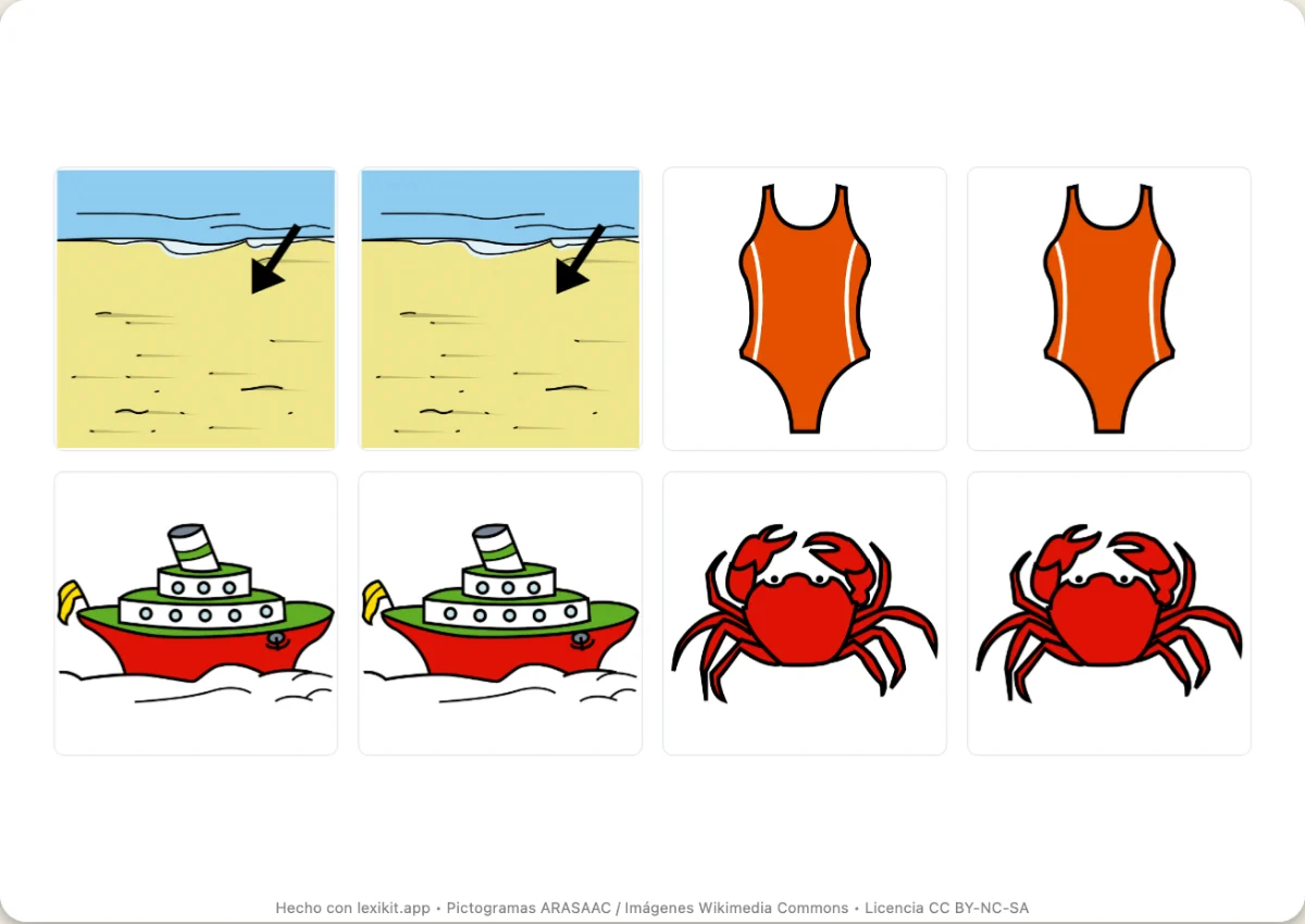 Juego de memoria para imprimir, primera página: El mar