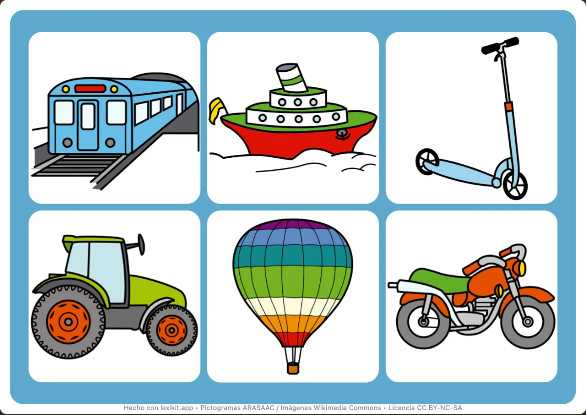 Bingo para imprimir, primera página: Los transportes