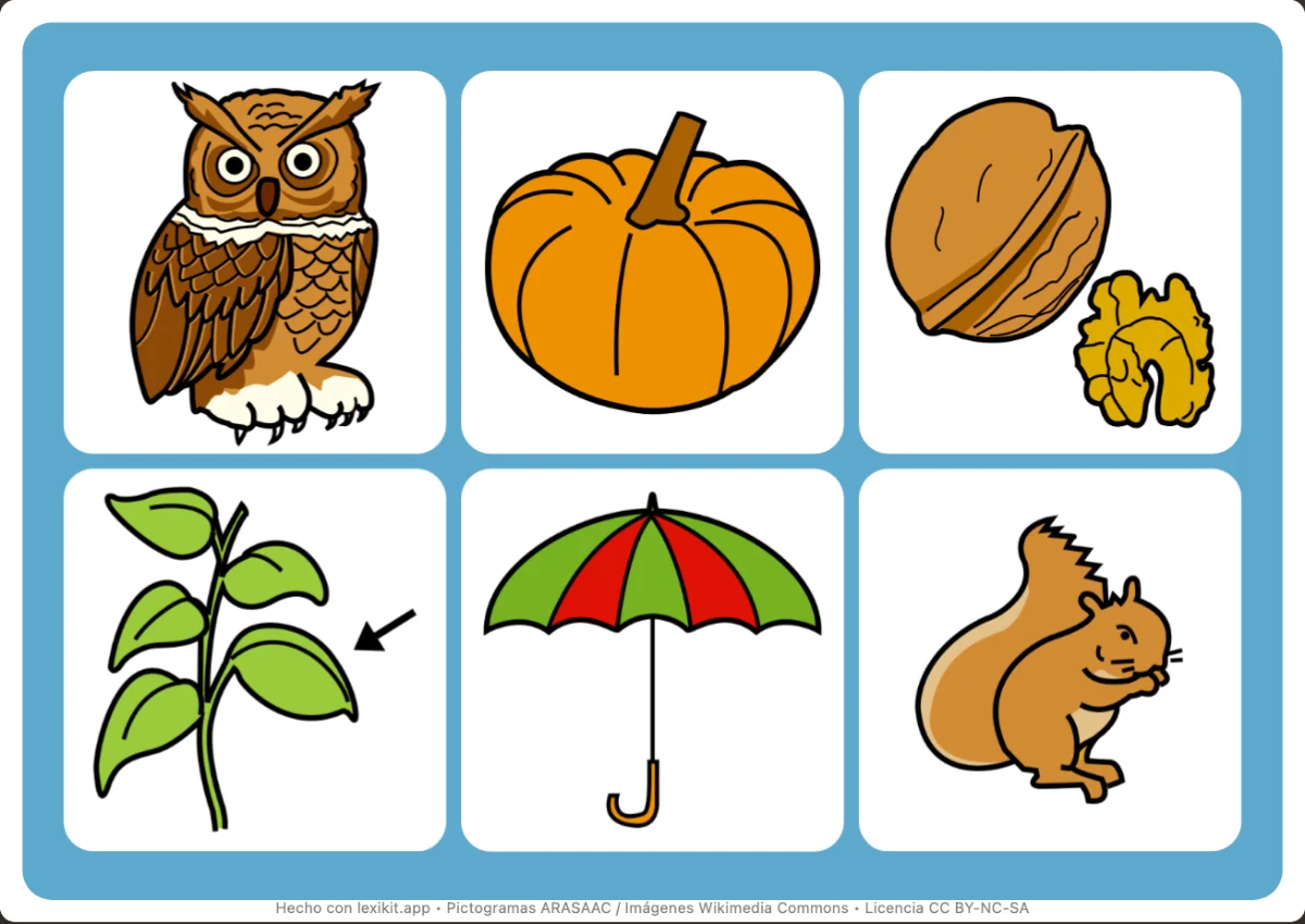 Bingo para imprimir, primera página: El otoño