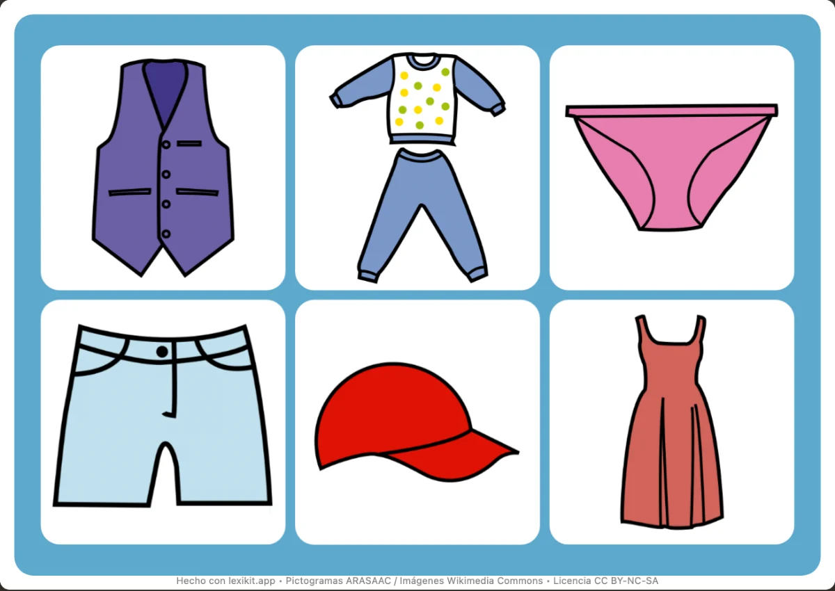 Bingo para imprimir, primera página: La ropa