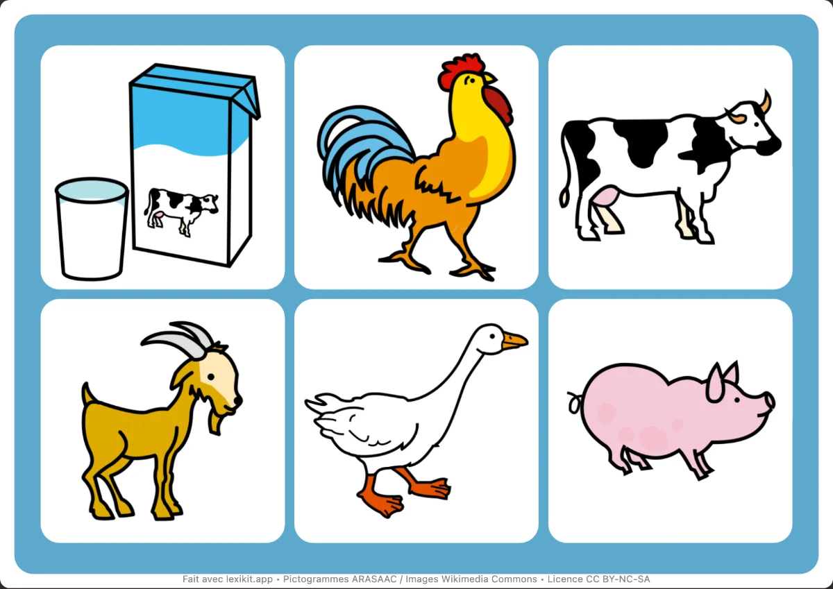 Loto à imprimer, première page : La ferme